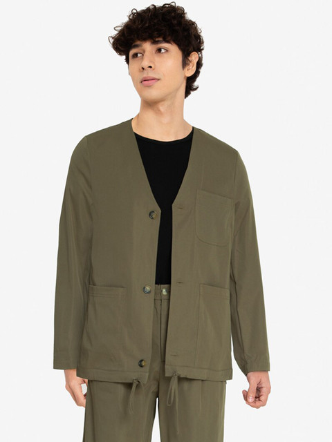 

ZALORA BASICS Men Green Solid Single-Breasted Relaxed Fit Blazer