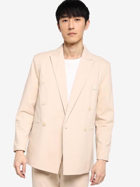 

ZALORA BASICS Men Beige Solid Single-Breasted Blazer