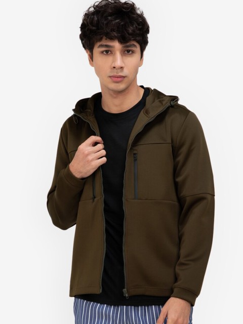 

ZALORA BASICS Men Green Lightweight Open Front Hoodie Jacket