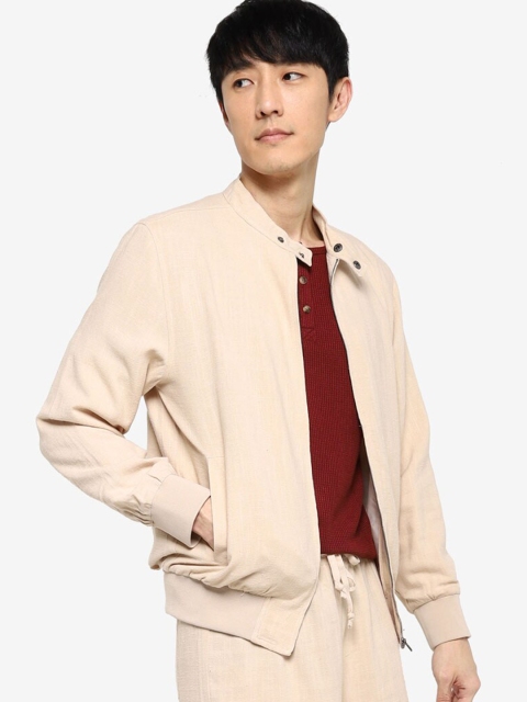 

ZALORA BASICS Men Beige Solid Lightweight Bomber Jacket