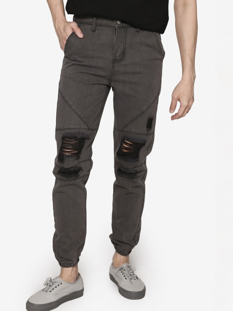 

ZALORA BASICS Men Grey Skinny Fit Highly Distressed Stretchable Denim Joggers