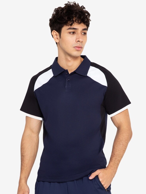 

ZALORA ACTIVE Men Navy Blue & White Colourblocked Polo Collar T-shirt