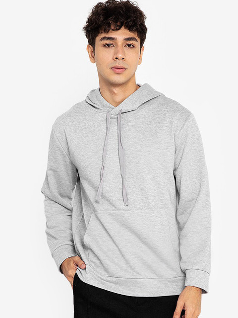 

ZALORA BASICS Men Grey Solid Hooded Sweatshirt