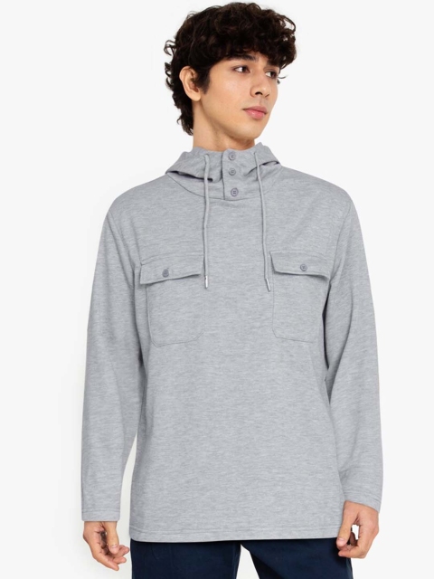 

ZALORA BASICS Men Grey Hooded Sweatshirt