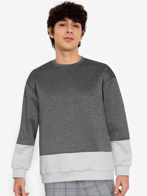 

ZALORA BASICS Men Charcoal & Grey Melange Colourblocked Sweatshirt