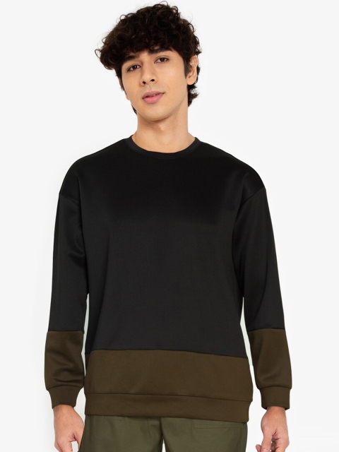 

ZALORA BASICS Men Black And Olive Green Sweatshirt