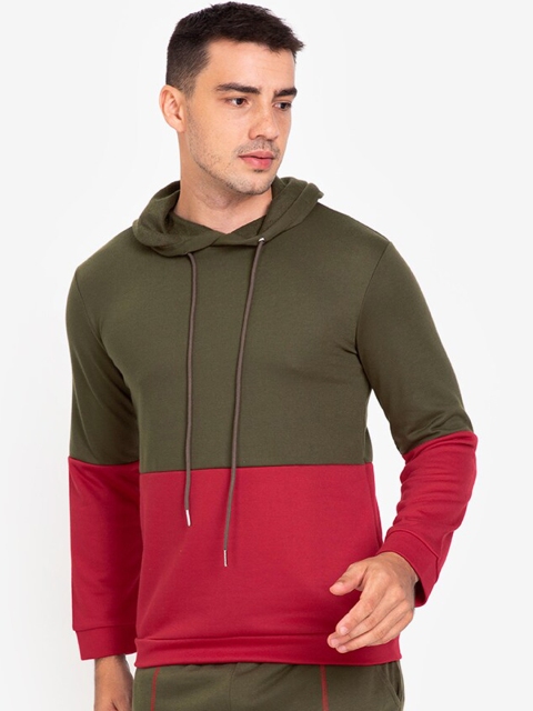 

ZALORA BASICS Men Red Colourblocked Hooded Sweatshirt