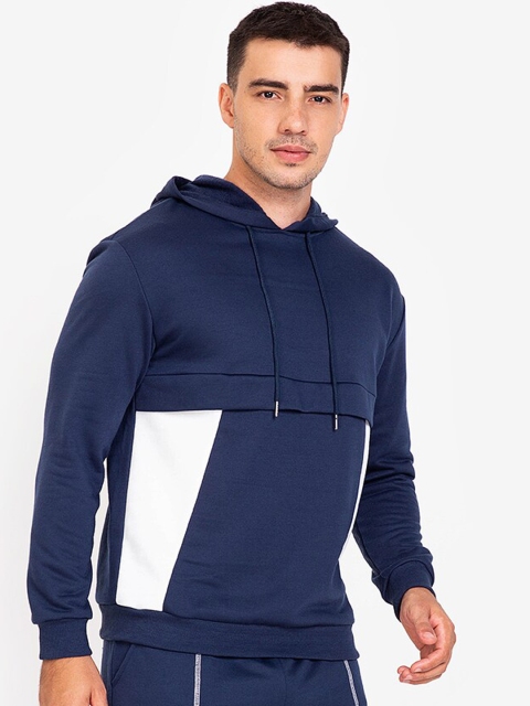

ZALORA BASICS Men Navy Blue Contrast Panel Hooded Sweatshirt