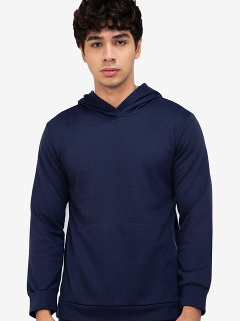 

ZALORA BASICS Men Navy Blue Side Zipper Hooded Sweatshirt