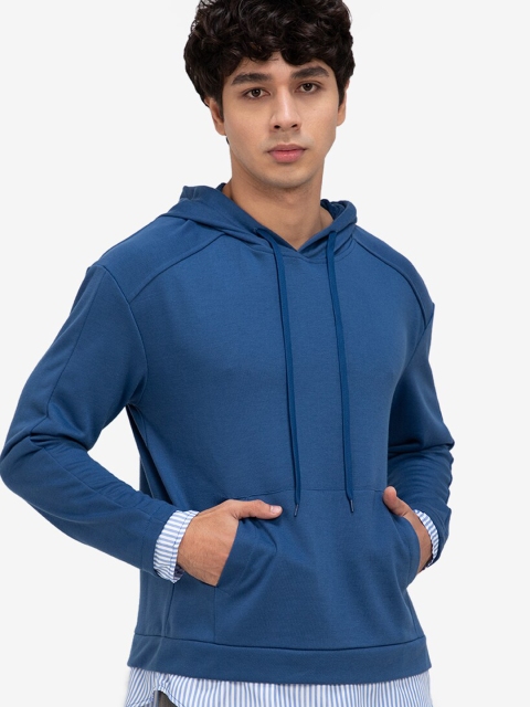 

ZALORA BASICS Men Blue Solid Hooded Sweatshirt