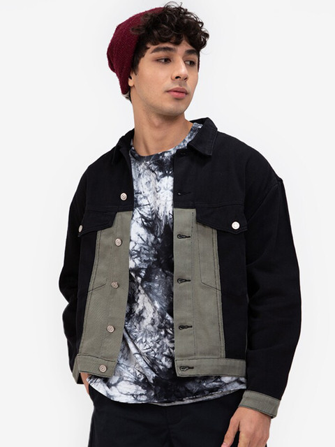

ZALORA BASICS Men Black & Grey Colourblocked Denim Jacket