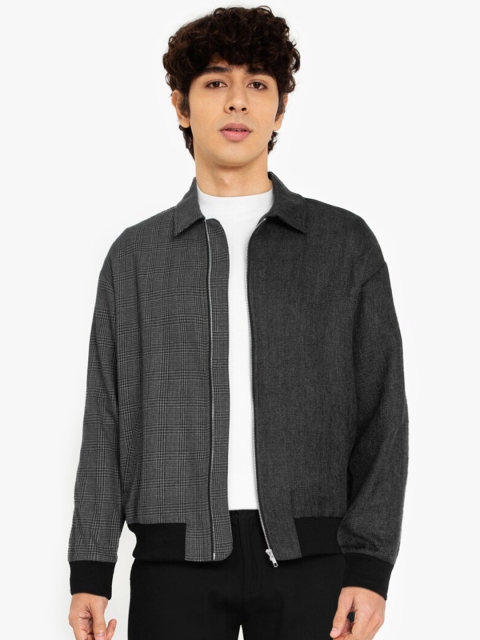 

ZALORA BASICS Men Charcoal Black Lightweight Bomber Jacket