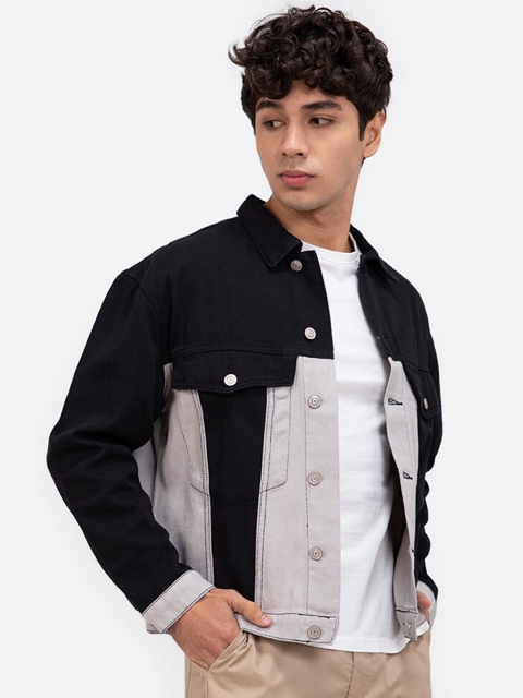 

ZALORA BASICS Men Black White Colourblocked Denim Jacket