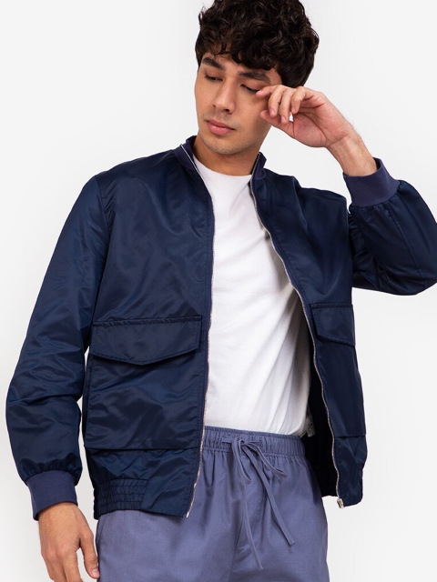 

ZALORA BASICS Men Navy Blue Lightweight Open Front Utility Flight Jacket