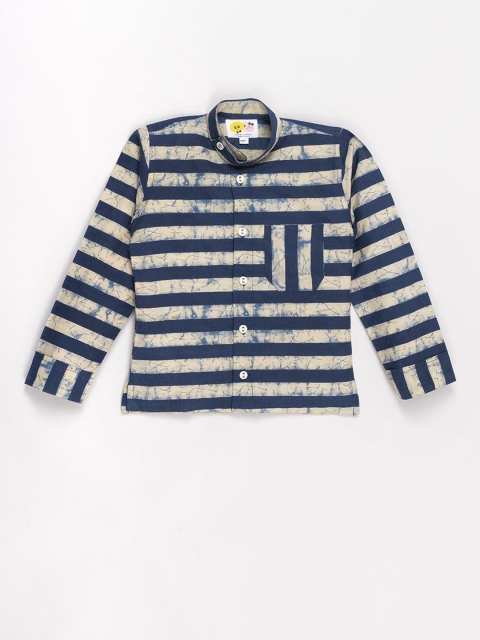 

CUTE LEMONS Boys Navy Blue Horizontal Striped Casual Shirt