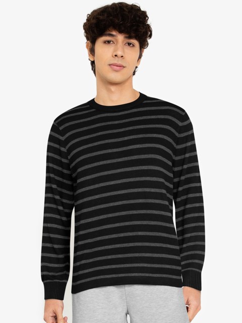 

ZALORA BASICS Men Striped Round Neck T-Shirt, Black