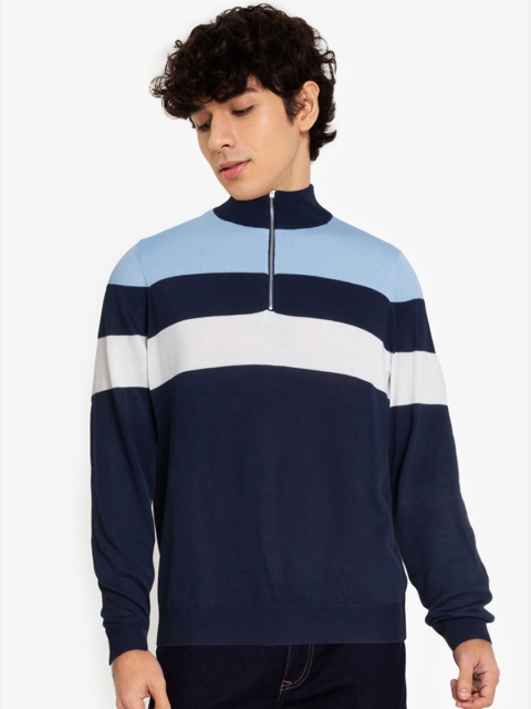 

ZALORA BASICS Men Navy Blue Striped Turtle Neck Jumper