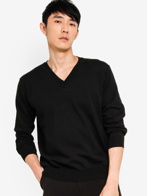 

ZALORA BASICS Men Black V-Neck Jumper