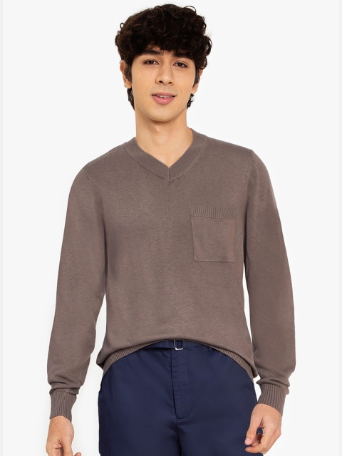 

ZALORA BASICS Men Brown V-Neck Jumper