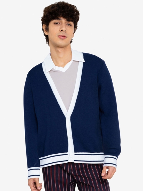 

ZALORA BASICS Men Navy Blue V-Neck Cardigan