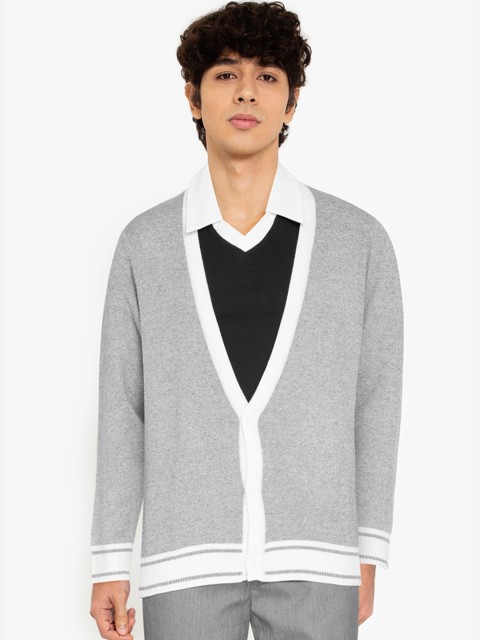 

ZALORA BASICS Men Grey V-Neck cardigan