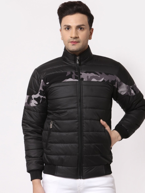 

KLOTTHE Men Black Camouflage Water Resistant Quilted Jacket