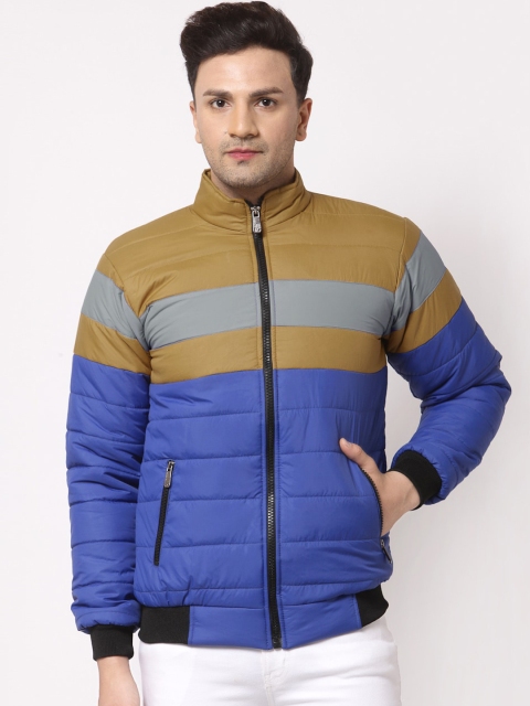 

KLOTTHE Men Blue Mustard Colourblocked Water Resistant Outdoor Bomber Jacket