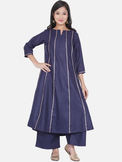 

Bitiya by Bhama Girls Navy Blue Striped Kurta with Palazzos