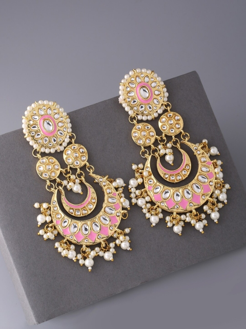

VIRAASI Pink & White Crescent Shaped Chandbalis