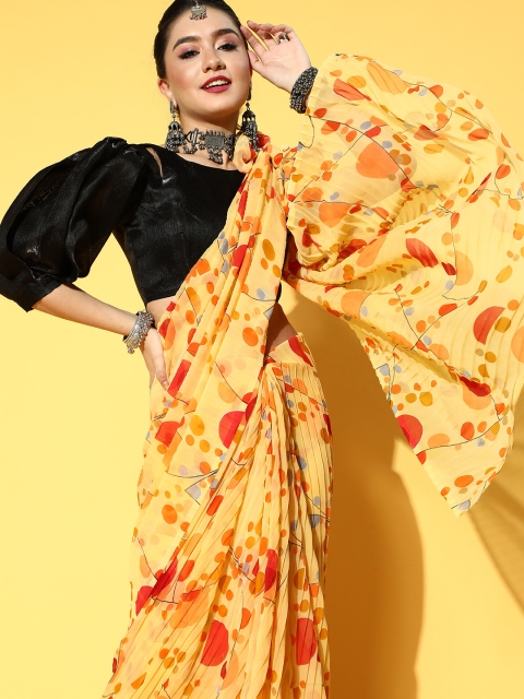 

Tikhi Imli Geometric Poly-Georgette Saree, Yellow