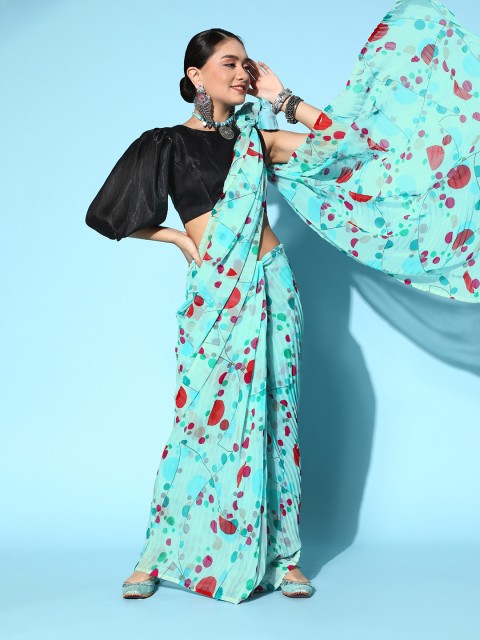 

Tikhi Imli Geometric Poly Georgette Saree Border, Blue