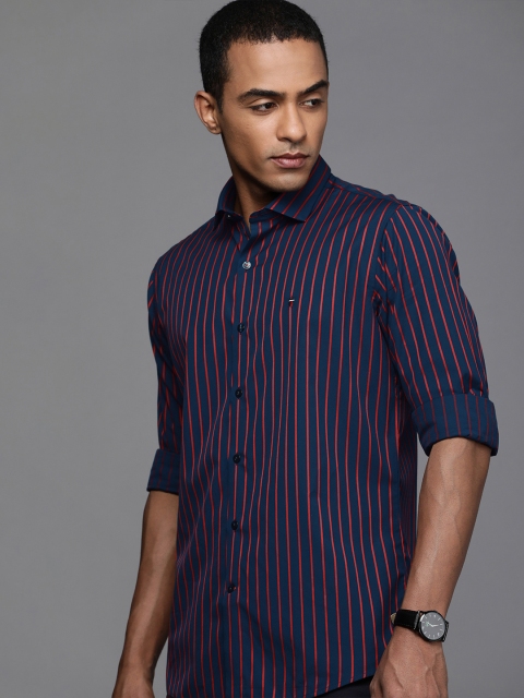 

Louis Philippe Sport Men Blue & Red Slim Fit Striped Pure Cotton Casual Shirt