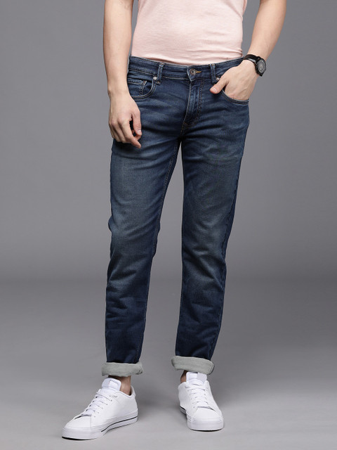 

Louis Philippe Jeans Men Navy Blue Slim Fit Low-Rise Light Fade Stretchable Jeans