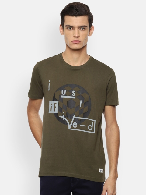 

VAN HEUSEN DENIM LABS Men Olive Green Printed T-shirt