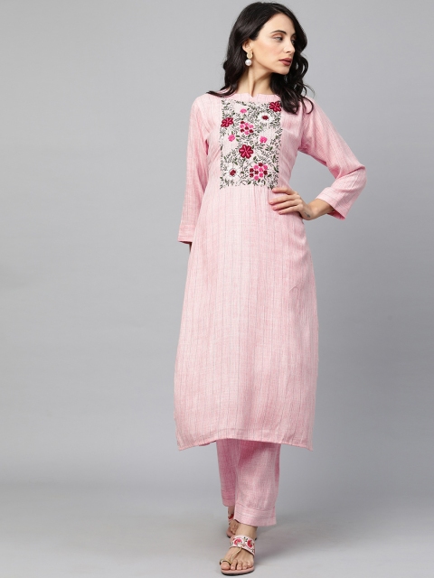 

FASHOR Women Pink Yoke Design Kurta with Trousers