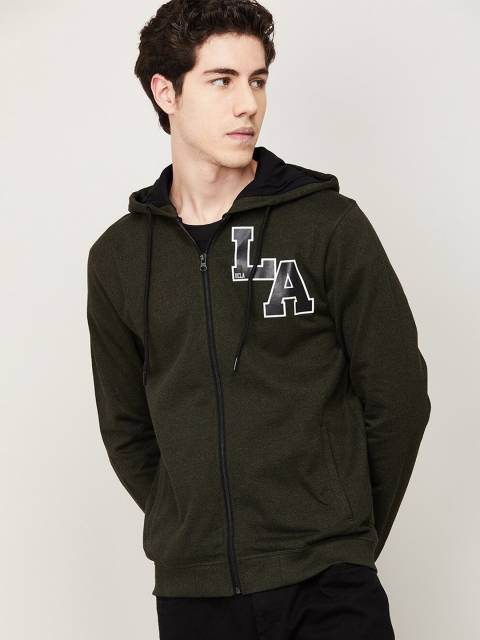 

UCLA Men Olive Green & White Printed Cotton Hooded Sweatshirt
