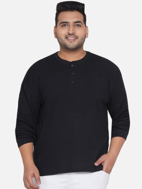 

Santonio Men Black Henley Neck Pockets T-shirt