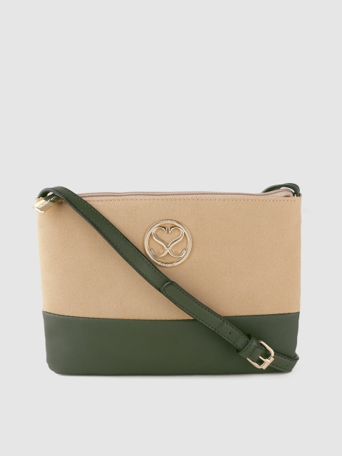 

Sugarush Beige & Olive Green Colourblocked Sling Bag