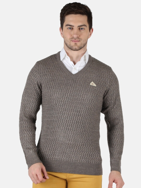 

Monte Carlo Men Khaki Self Designed Wool Pullover