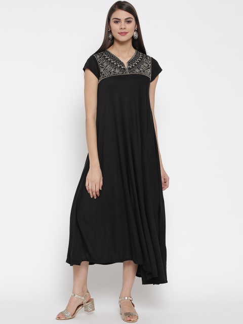 

Biba Women Black Embroidered Yoke A-Line Dress