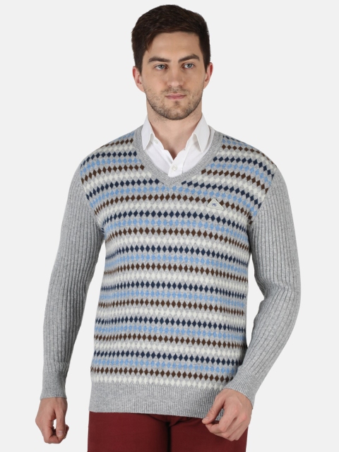 

Monte Carlo Men Grey & Blue Printed Wool Pullover