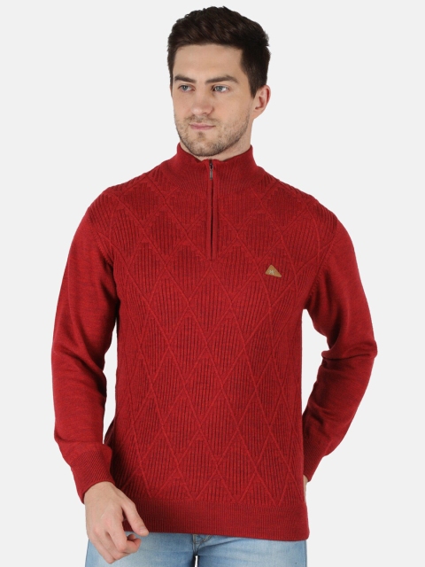 

Monte Carlo Men Red Self Design High Neck Wool Pullover