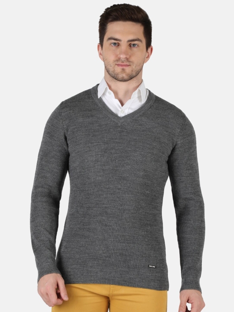 

Monte Carlo Men Grey Ribbed Woolen Pullover