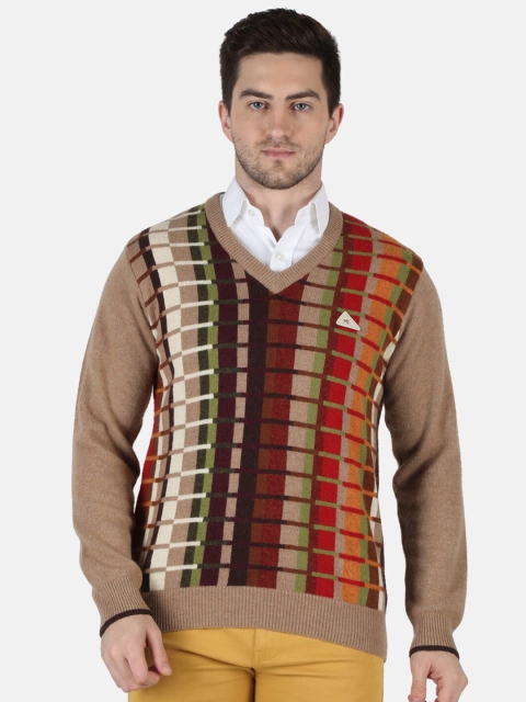 

Monte Carlo Men Brown & Red Self Designed Wool Pullover