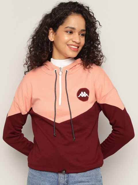 

Kappa Women Peach & Maroon Colourblocked Hooded Sweatshirt