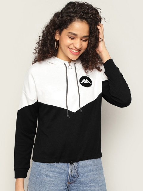 

Kappa Women Black & White Colourblocked Cotton Hooded Sweatshirt