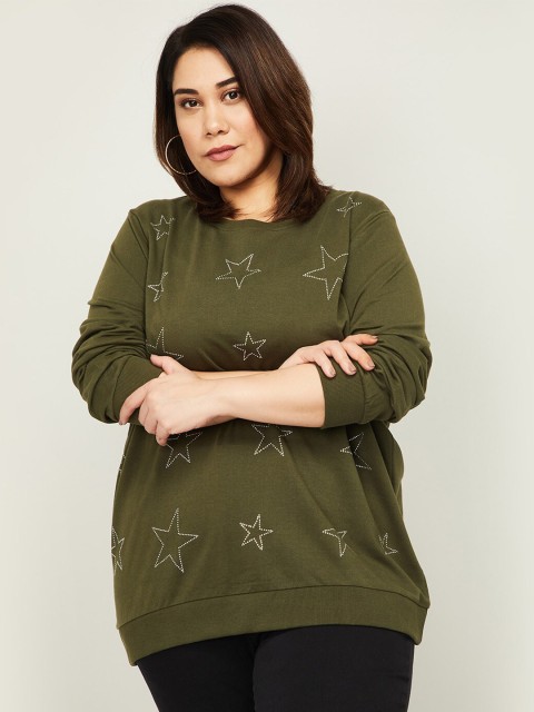 

nexus Women Olive Green Printed Sweatshirt