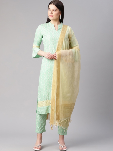 

Sringam Woman Green Ethnic Motifs Printed Kurta with Trousers & With Dupatta