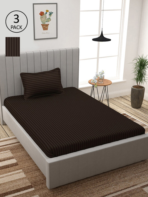 

Story@home Unisex Brown 300TC 3 Single Bed Bedsheet with 3 Pillow Covers