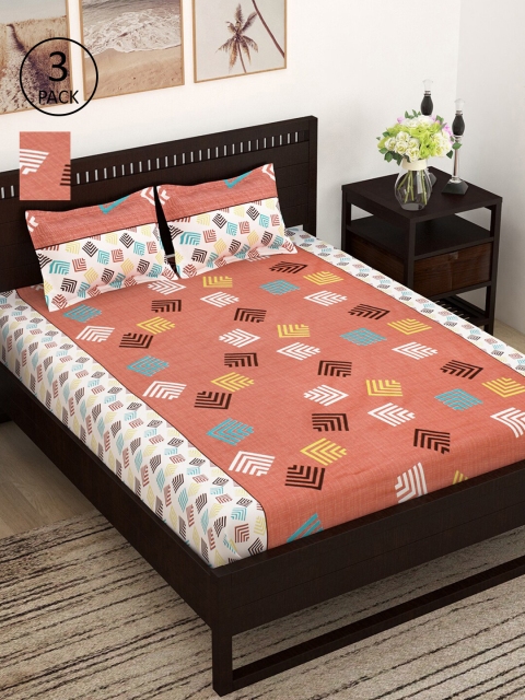 

Story@home Brown & White 120 TC 3 Queen Bedsheet with Pillow Covers